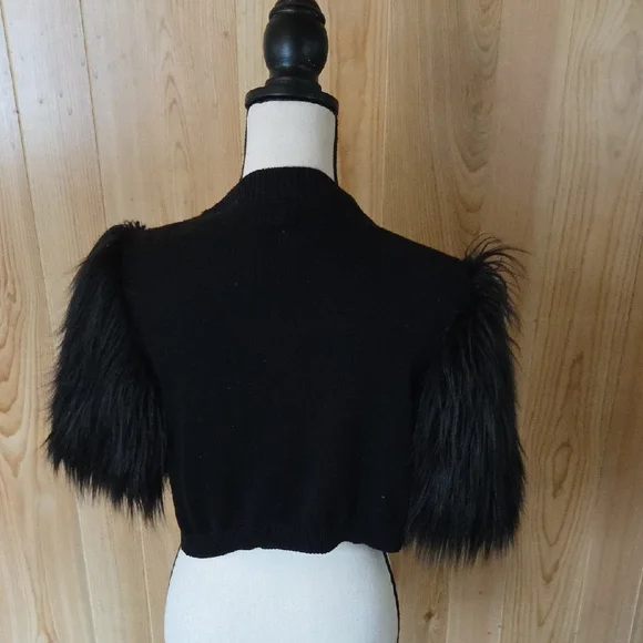 CAbi Black Sweater with Faux Fur Sleeves - Picture 3 of 7